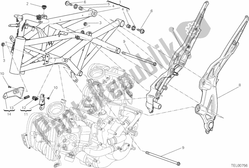 All parts for the Frame of the Ducati Diavel White Stripe Thailand 1200 2014